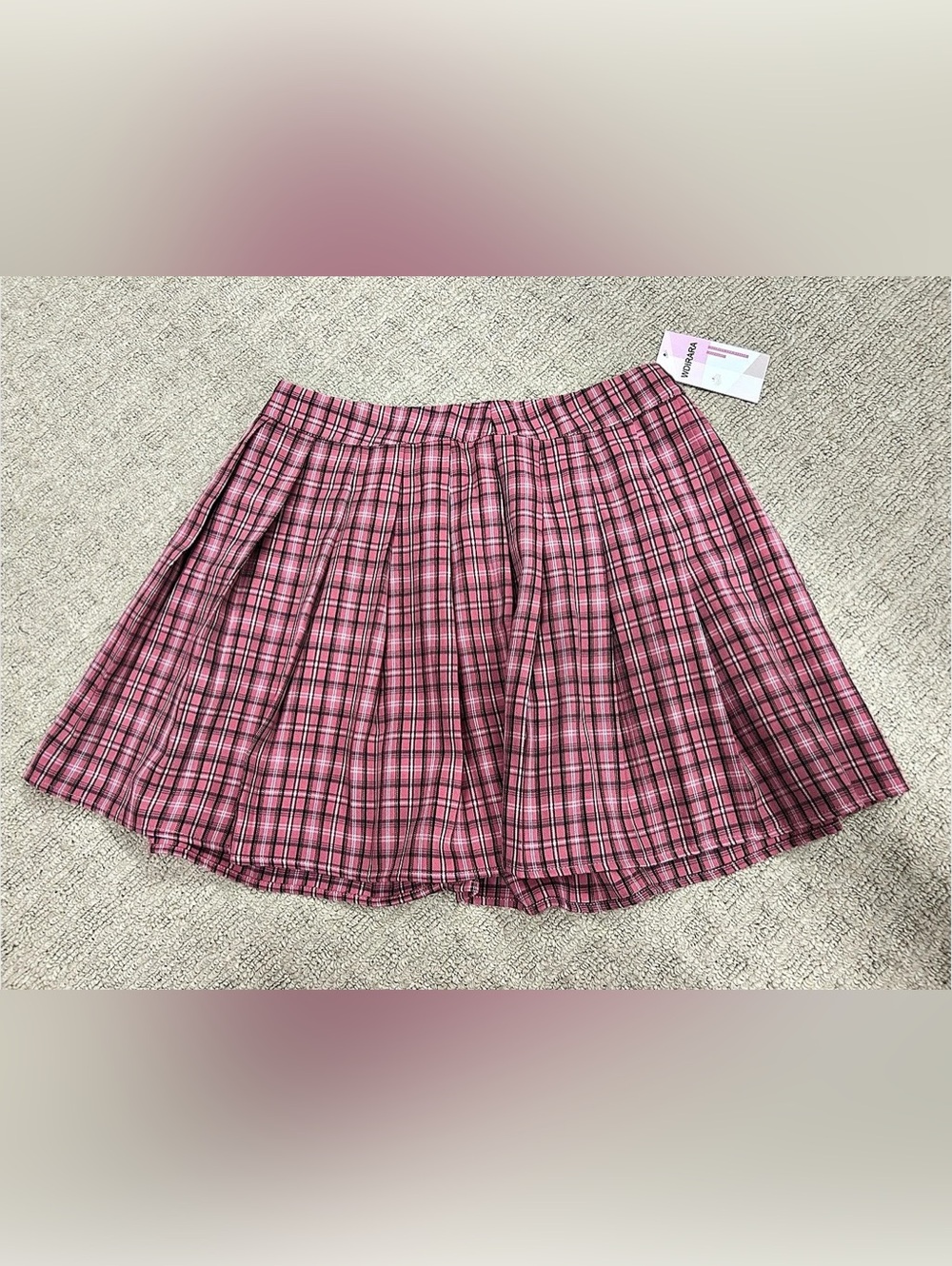 WDIRARA Women's Casual Plaid High Waist Pleated A-Line Mini Skirt Plaid Pleated